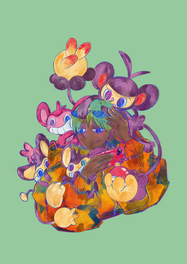 Original Character with Eevee and Espeon Pokemon.